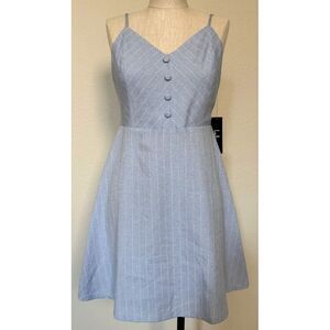 Lulu's Dress Women Medium Blue White Shoreline Stripes Sleeveless‎ Skater Dress